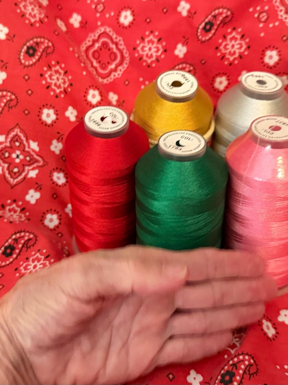 Set of Colorful Sewing Thread Cones - Orange, Green, Red, Hot Pink, Blush …5000M